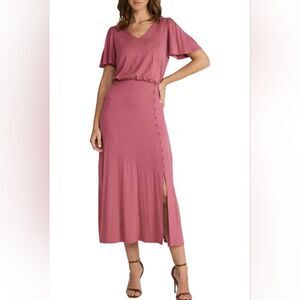 Mila Mae Button Trim Stretch Knit Maxi Dress